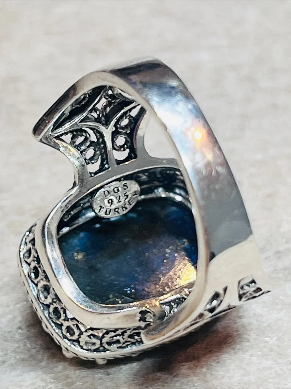 Sterling Ring Silver Blue Labradorite signed JDG Statement Ring